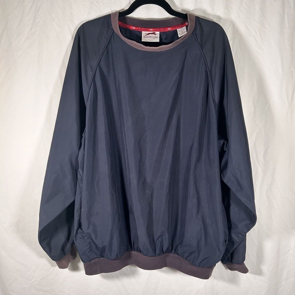 Slazenger Golf Windbreaker Men's Large Navy Blue Cotton Blend Long Sleeve